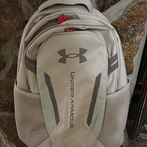 Under Armour Light Gray Backpack with Red Accents